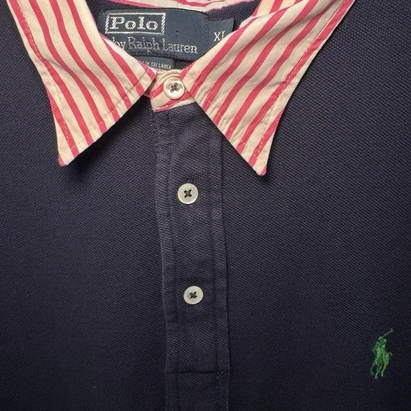 Polo Ralph Lauren Polo Classic Fit Blue Short Sleeve Mens XL Pink Stripe Collar - Picture 3 of 12